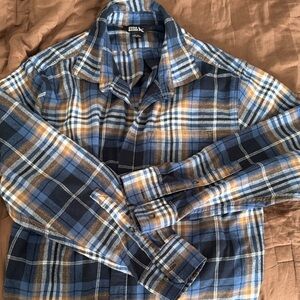 Eddie Bauer vintage flannel Navy and Tan Plaid Casual Shirt